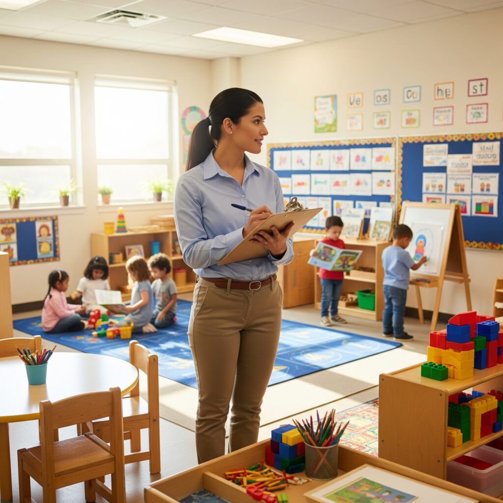 A woman performing an ERS training in the classroom.